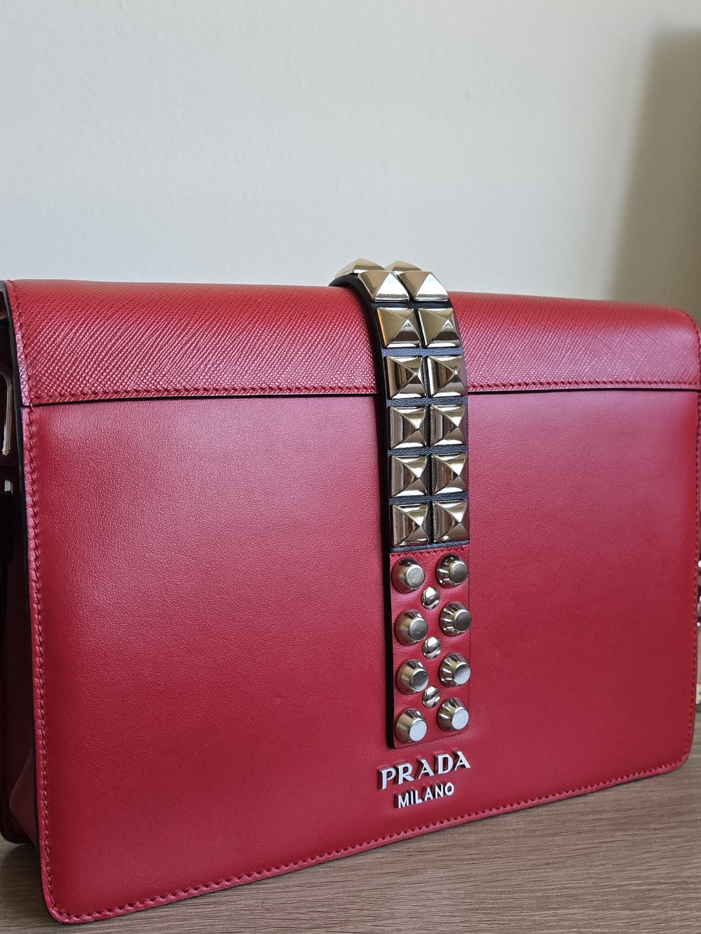 Prada Elektra Red/black Color City Calf+Saffiano Leather Crossbody Bag - Picture 5 of 9